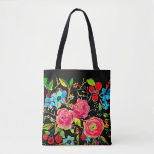 Roos en Cherry Blossom Black Tote Bag