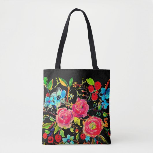 Roos en Cherry Blossom Black Tote Bag (Voorkant)