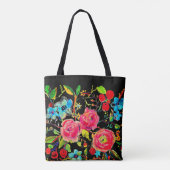 Roos en Cherry Blossom Black Tote Bag (Achterkant)