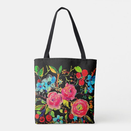 Roos en Cherry Blossom Black Tote Bag (Achterkant)