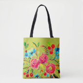 Roos en Cherry Blossom Chartreuse Tote Bag (Voorkant)