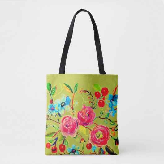 Roos en Cherry Blossom Chartreuse Tote Bag (Voorkant)