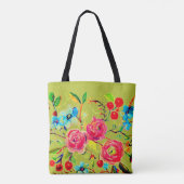 Roos en Cherry Blossom Chartreuse Tote Bag (Achterkant)
