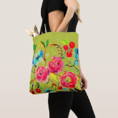 Roos en Cherry Blossom Chartreuse Tote Bag (Dichtbij)