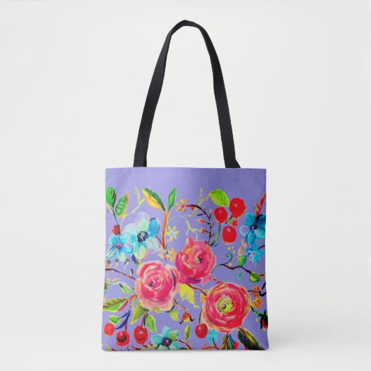 Roos en Cherry Blossom Periwinkle Tote Bag (Voorkant)