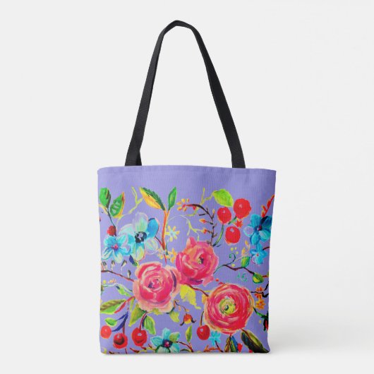 Roos en Cherry Blossom Periwinkle Tote Bag (Achterkant)
