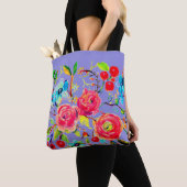 Roos en Cherry Blossom Periwinkle Tote Bag (Dichtbij)