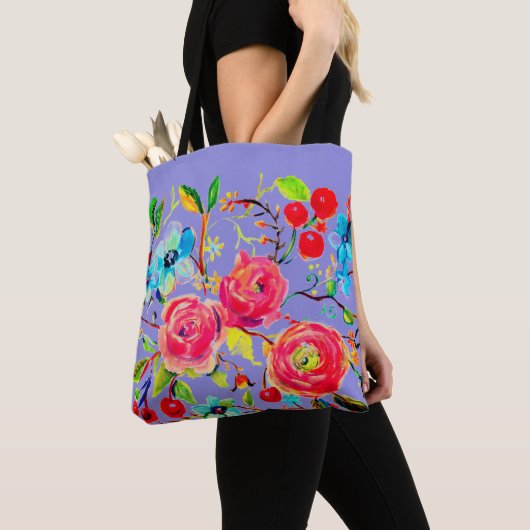 Roos en Cherry Blossom Periwinkle Tote Bag (Dichtbij)