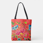Roos en Cherry Blossom Vermillion Tote Bag (Achterkant)