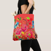 Roos en Cherry Blossom Vermillion Tote Bag (Dichtbij)