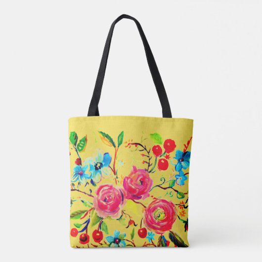 Roos en Cherry Blossom Yellow Tote Bag (Achterkant)