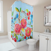 Roos en Cherry Sky Blue 2.0 Douchegordijn (In situ)