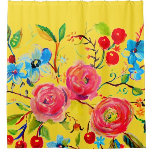 Roos en Cherry Yellow 2.0 Douchegordijn (Voorkant)