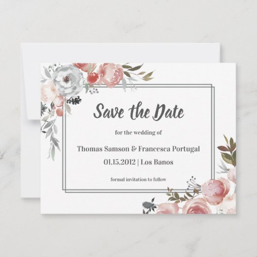 Roos en Distel Aquarel Save the Date Kaart (Voorkant)