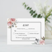 Roos en Distel Watercolor Trouw RSVP Kaart (Staand voorkant)