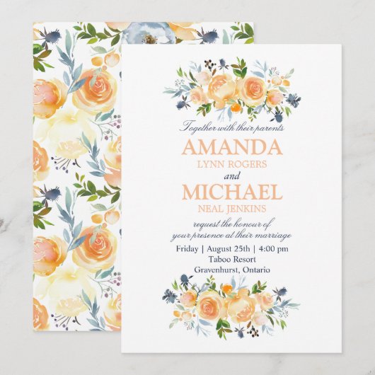 Roos en distel Waterverf Bloemen bruiloft Kaart (Voorkant / Achterkant)