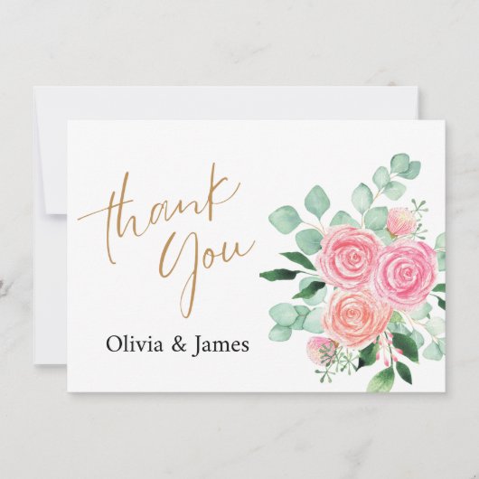 Roos en Eucalyptus bruiloft Bedankkaart (Voorkant)