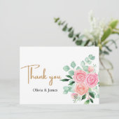 Roos en Eucalyptus bruiloft Bedankkaart (Staand voorkant)
