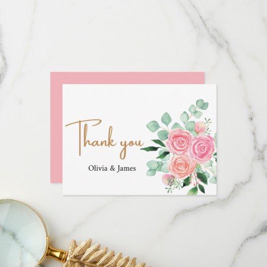 Roos en Eucalyptus bruiloft Bedankkaart (Voorkant / Achterkant in situ)