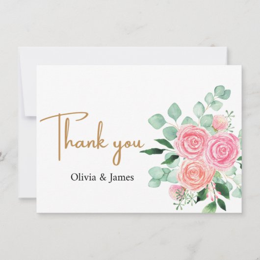 Roos en Eucalyptus bruiloft Bedankkaart (Voorkant)