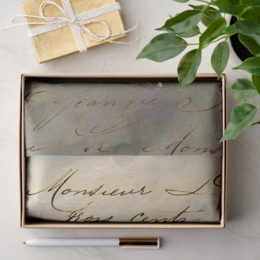Roos en Frans handschrift Tissuepapier (Geschenk)