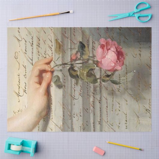  Roos en Frans handschrift Tissuepapier (Craft)
