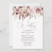 Roos en gedroogd Floral Palm Pampas Grass Boho Wed Kaart (Voorkant)