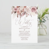 Roos en gedroogd Floral Palm Pampas Grass Boho Wed Kaart (Staand voorkant)