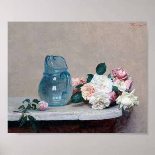 Roos en Glass Jug, Henri Fantin-Latour Poster (Voorkant)