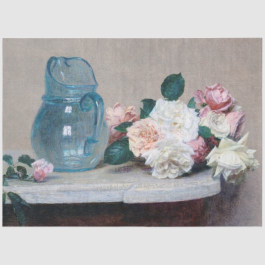 Roos en Glass Jug, Henri Fantin-Latour Tissuepapier (Voorkant)