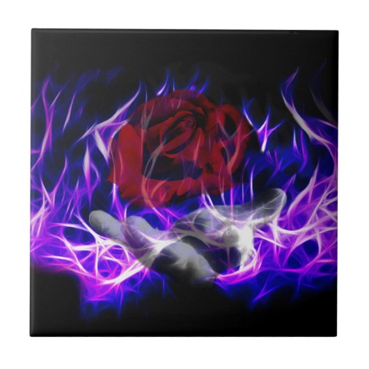 Roos en goden met violet vuur tegeltje (Voorkant)