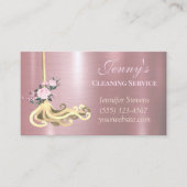 Roos- en Gold Floral Mop House Cleaning Services Visitekaartje (Voorkant)