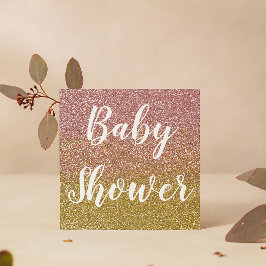 Roos en Gold Ombre Glitter Baby shower Kaart