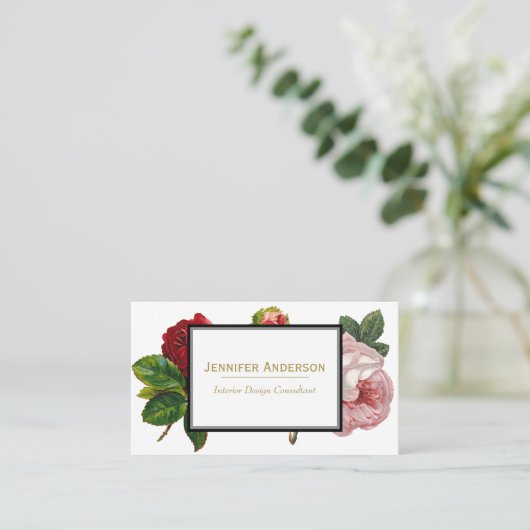  Roos en Gouden Bloemen Visitekaartje (Staand voorkant)