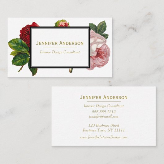  Roos en Gouden Bloemen Visitekaartje (Voorkant / Achterkant)