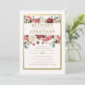 Roos en gouden bruiloft kaart (Staand voorkant)