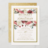 Roos en gouden bruiloft kaart (Voorkant / Achterkant)