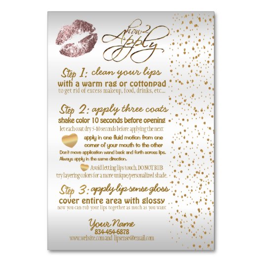 Roos en gouden Confetti Lip Instructies 2 Kaart (Voorkant)