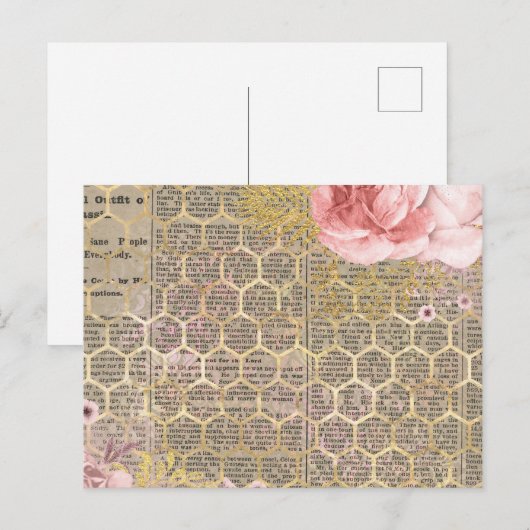 Roos en gouden honingraat briefkaart (Voorkant / Achterkant)