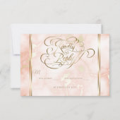 Roos en  gouden marmer RSVP kaartje (Voorkant)