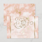 Roos en  gouden marmer RSVP kaartje (Voorkant / Achterkant)