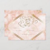 Roos en  gouden marmer RSVP kaartje (Voorkant / Achterkant)