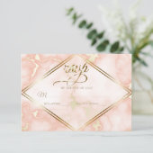 Roos en gouden marmer RSVP kaartje (Staand voorkant)
