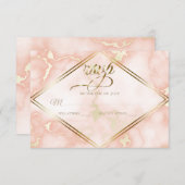 Roos en gouden marmer RSVP kaartje (Voorkant / Achterkant)