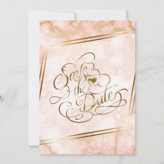 Roos en gouden marmer save the date (Voorkant)