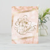 Roos en gouden marmer save the date (Staand voorkant)