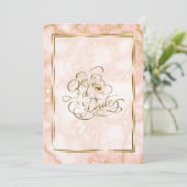 Roos en  gouden marmer save the date (Staand voorkant)