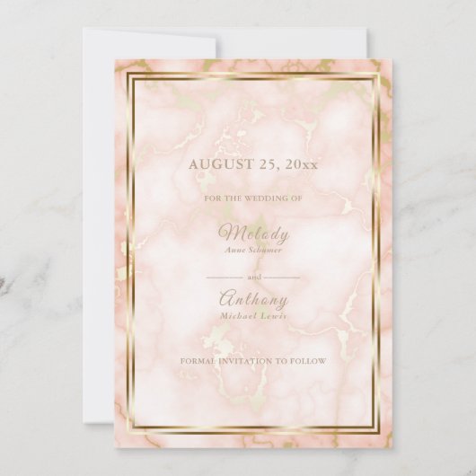 Roos en gouden marmer save the date (Achterkant)