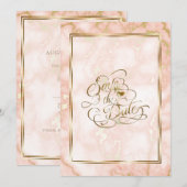 Roos en  gouden marmer save the date (Voorkant / Achterkant)