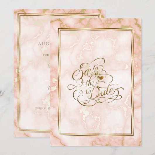 Roos en  gouden marmer save the date (Voorkant / Achterkant)